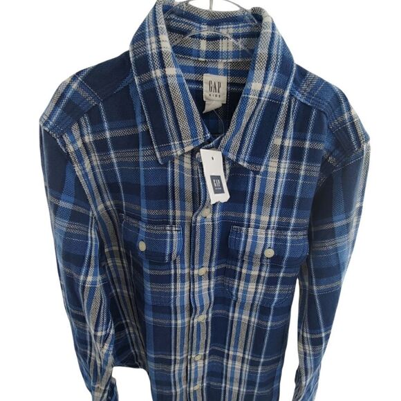 NWT GAP cotton twill button down shirt in blue & white plaid size medium - Picture 3 of 11